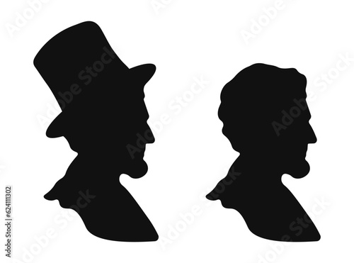 Silhouette set of the 16th President of America Abraham Lincoln. Vector illustration on white background
