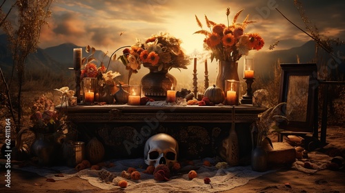 Day of the dead event with skulls AI generated image