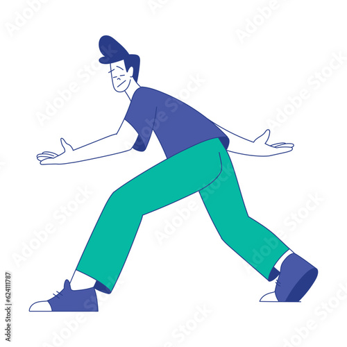 Young Man Character at the Crossroads Standing and Thinking Vector Illustration