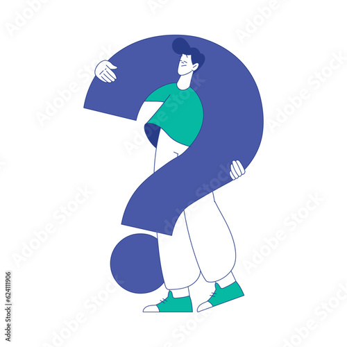 Young Man Character at the Crossroads with Question Mark Standing and Thinking Vector Illustration