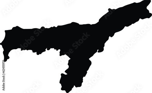 Silhouette map of Assam India with transparent background.