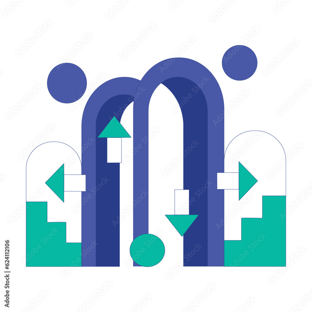 Linear Modern Arrow Shapes and Figure Composition Vector Illustration Linear Modern Arrow Shapes and Figure Composition Vector Illustration