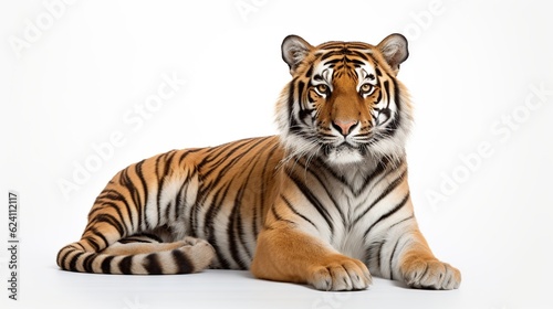 Tiger sitting looking, isolated on white background AI generated image