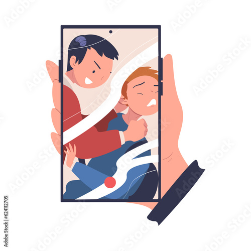 Teen Boy Victim of Cyberbullying Suffering from Violence and Hatred Vector Illustration