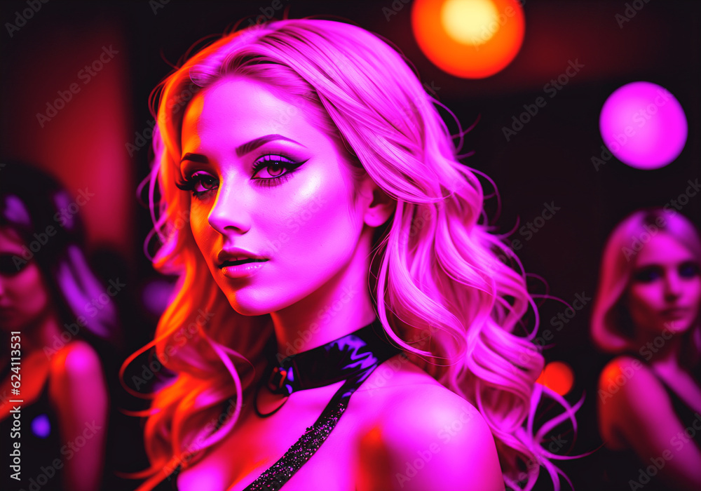 Beautiful girl at a nightclub party. A woman poses at a social event. Generative AI Beautiful girl at a nightclub party. A woman poses at a social event. Generative AI
