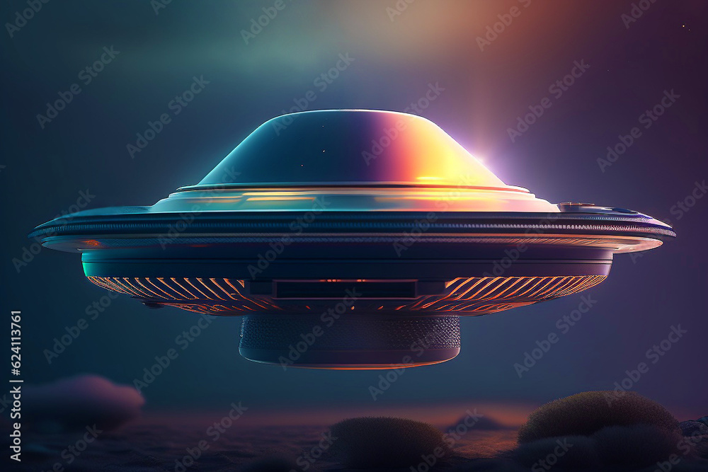 UFO flying over planet Earth, mountain. starry night sky background ...