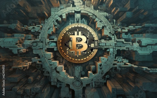 Wallpaper of a Bitcoin safe with gears and cogs