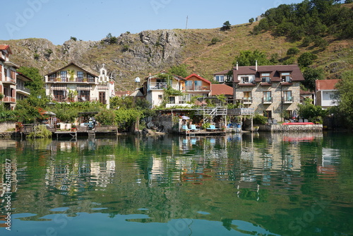 View at fishing village lin at ohrid lake, albania.