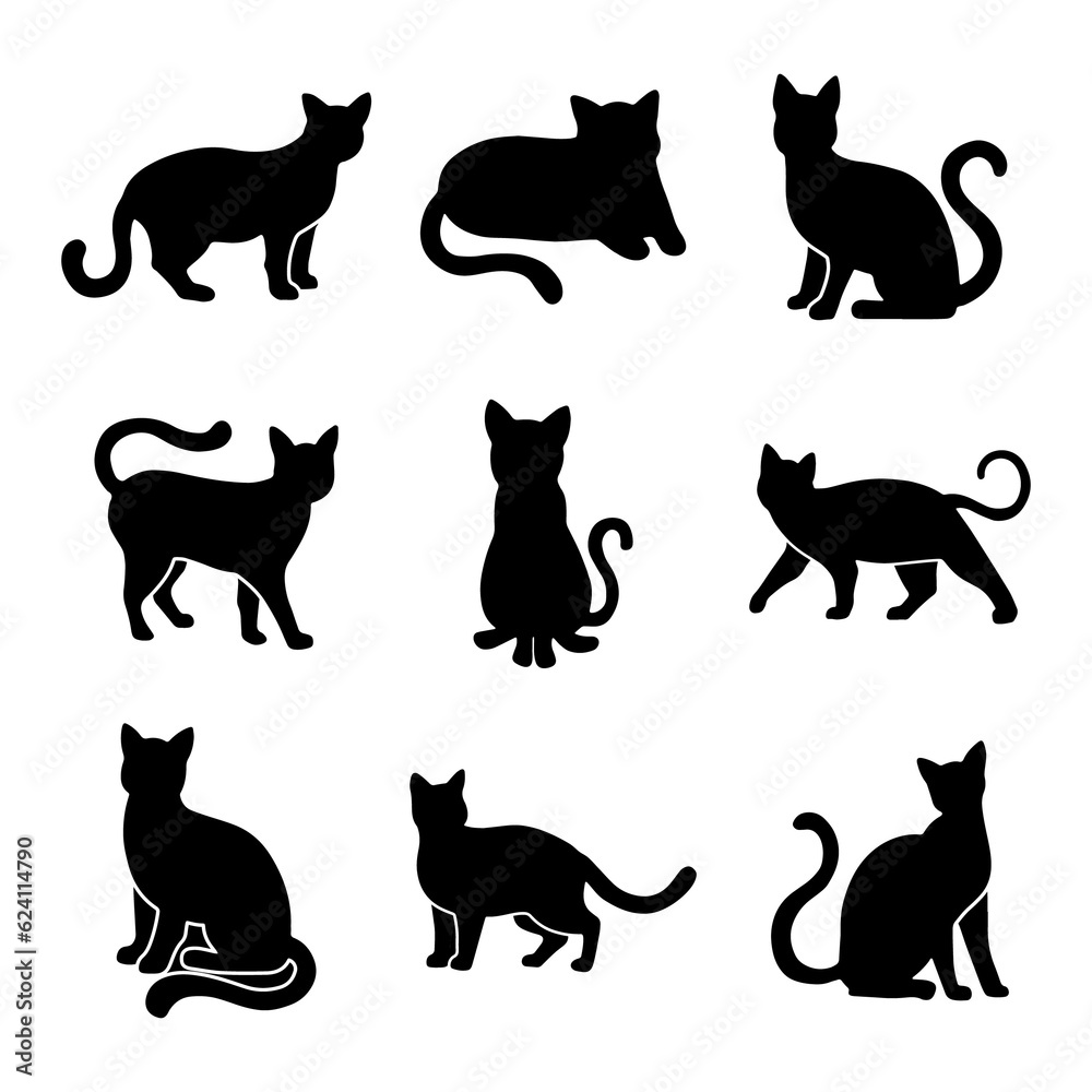 sillhouette cat day illustration set