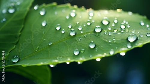 Water drops on green leafGenerative AI