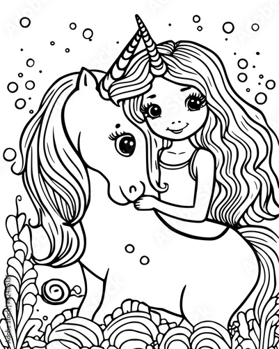 unicorn coloring page, outline of cartoon vector illustration, Magic pony, Children coloring book