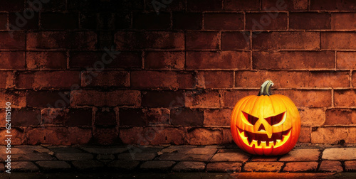 jack o lantern on a brick wall as a background for halloween day celebration