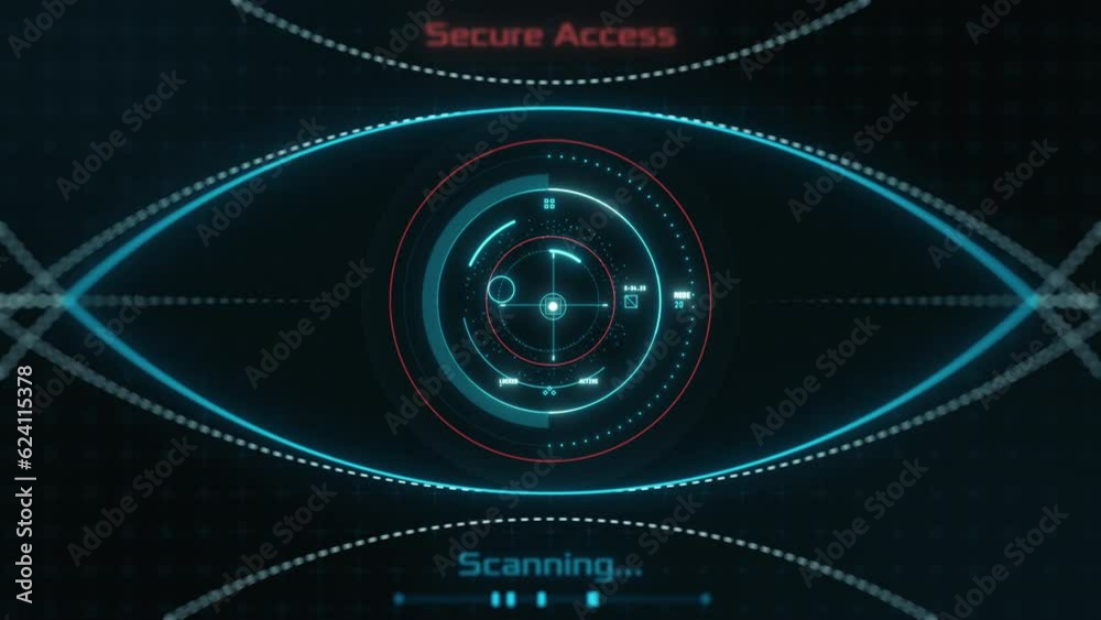 Futuristic Biometric Access, Eye Scan and Recognition HUD, secure