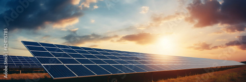 solar power plant on sunset 