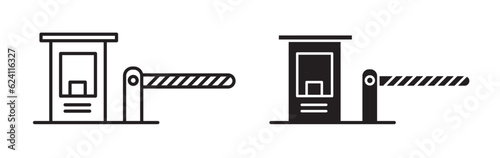 toll plaza guard barrier vector icon set. road checkpoint guard  symbol. border gate barrier sign in black filled and outlined style. photo