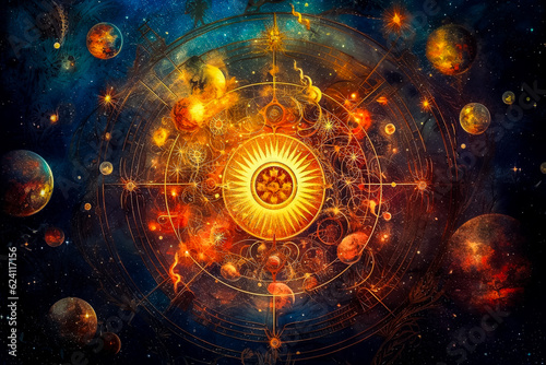 Scène ésotérique, thème astral, cartomancie, zodiaque, astrologie - Générative IA photo