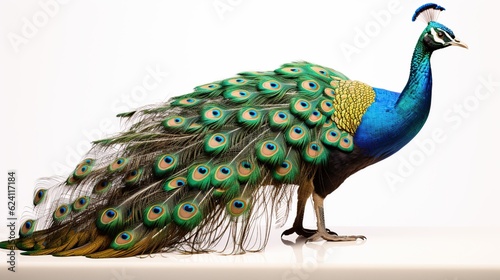 Male peacock bird white background AI generated image photo