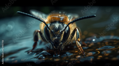 Close-up of Honey Bee on Honeycomb with Beautiful Nature Patterns © Samvel
