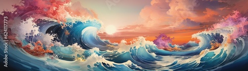 colorful vibrant ocean waves  generated by AI