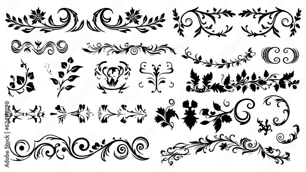 Fototapeta premium Abstract set of decorative elements, Floral, decorative