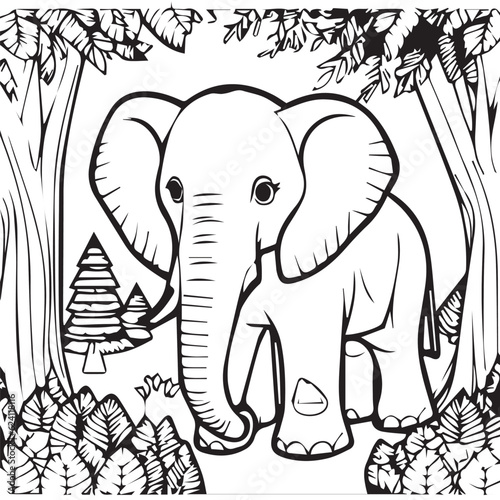 Fototapeta Naklejka Na Ścianę i Meble -  elephant in forest kids coloring book