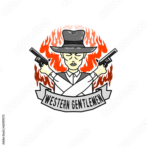 simple illustration, western people. Complete with hat and gun in hand. For t-shirt or icon design.