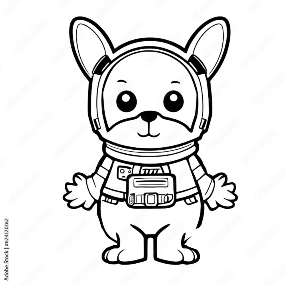 Dog in an astronaut suit, dog in a space, standing on two feet, cartoon style, black and white, vector, coloring page, character, a cartoon style,
Dog in an astronaut suit, dog in a space, standing on two feet, cartoon style, black and white, vector, coloring page, character, a cartoon style,