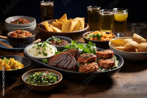 A Mouthwatering Spread of Brazilian Food: Feijoada, Pão de Queijo, Coxinha and Brigadeiros, Created with Generative AI