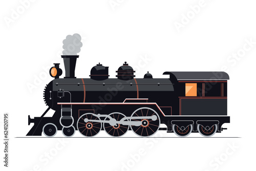 Retro train, classic black locomotive on a white background. Vector illustration photo