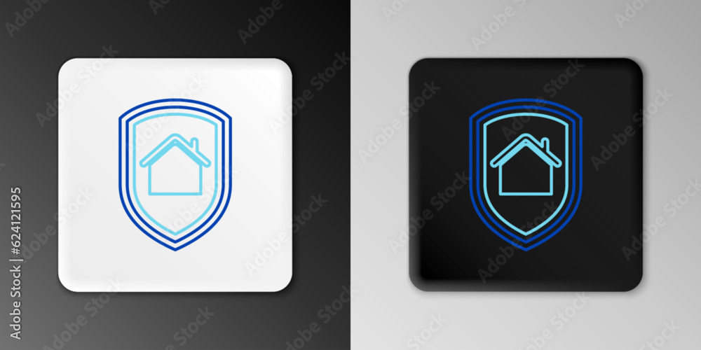 Line House under protection icon isolated on grey background. Home and shield. Protection, safety, security, protect, defense concept. Colorful outline concept. Vector Line House under protection icon isolated on grey background. Home and shield. Protection, safety, security, protect, defense concept. Colorful outline concept. Vector
