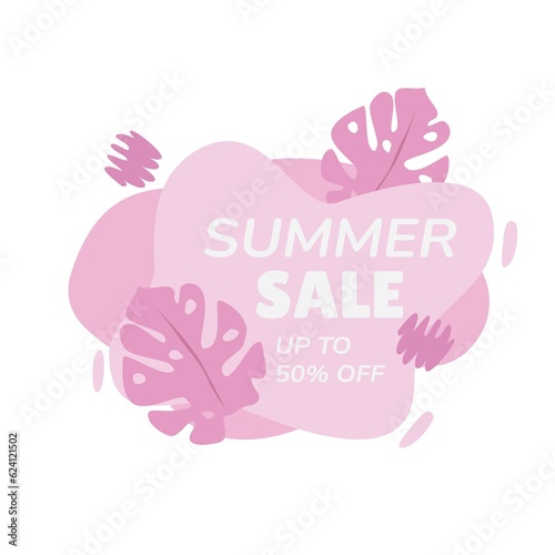 Summer sale and discount sticker with leaf.Hot season clearance price tag.