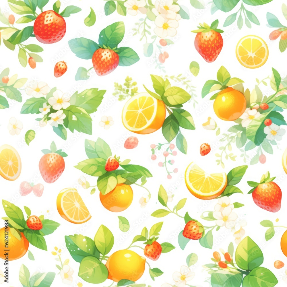 Photo seamless pattern with fruits on a white background Photo seamless pattern with fruits on a white background