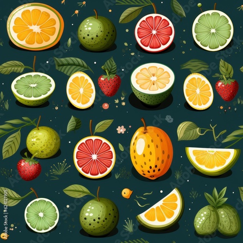 Seamless pattern with tropical fruits 