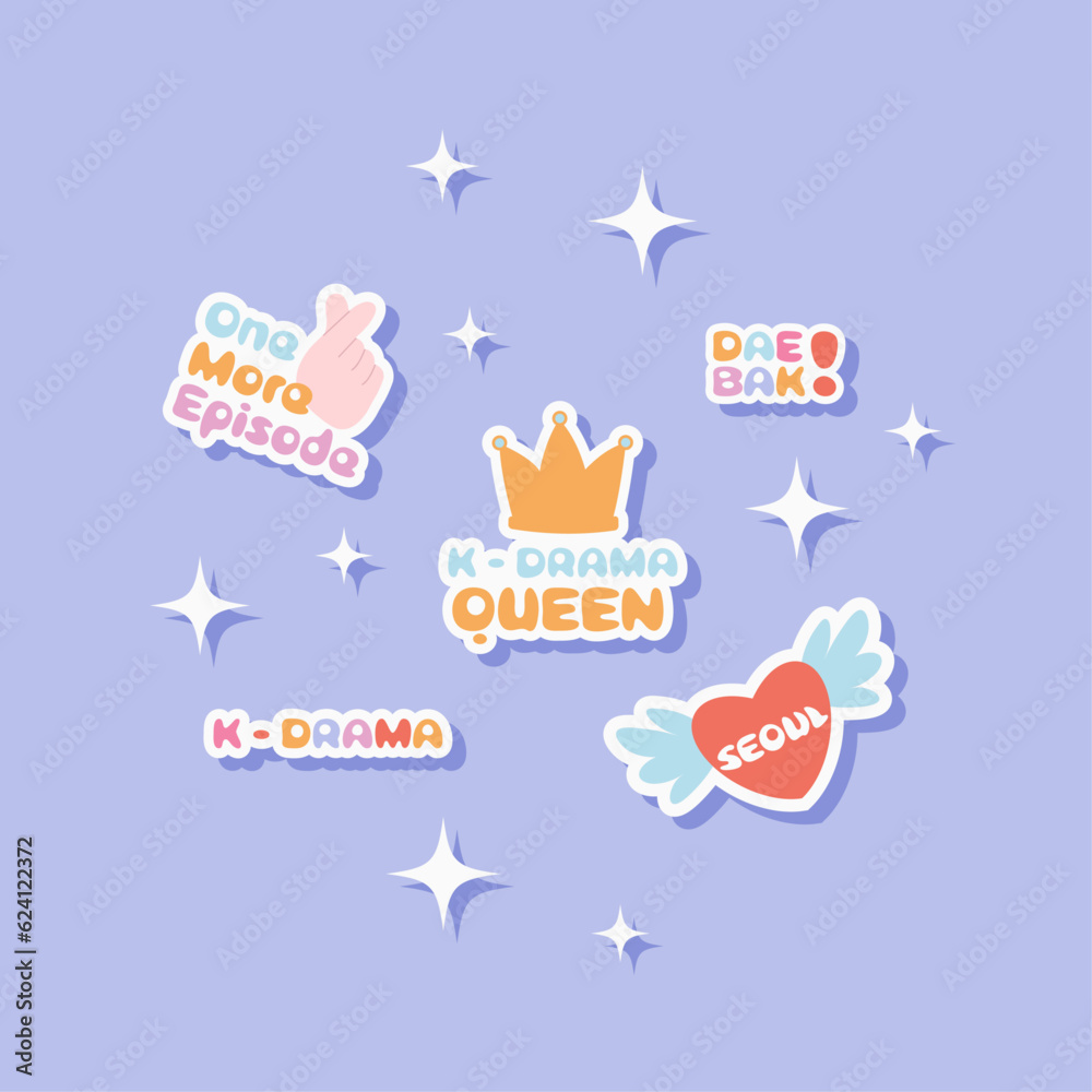  Cute stickers, vector flat design, korean drama quotes label collection, vector illustration
