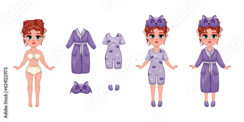 Sweet Slumber: Stylish Girl in Dreamy Sleepwear Ensemble