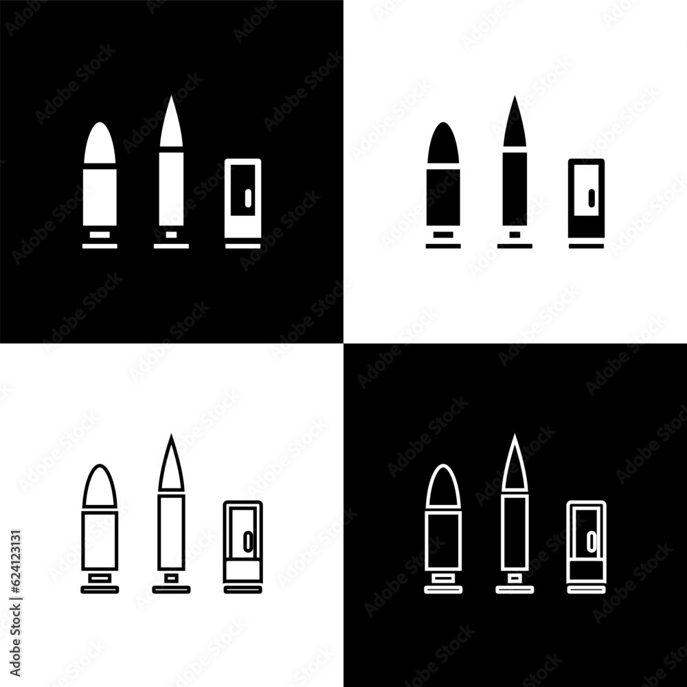Set Bullet and cartridge icon isolated on black and white background. Vector Set Bullet and cartridge icon isolated on black and white background. Vector