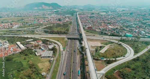 Aerial View of Pasir Koja Highway Interchange, Soroja and Purbaleunyi Toll Road, Bandung, West Java Indonesia, Asia photo