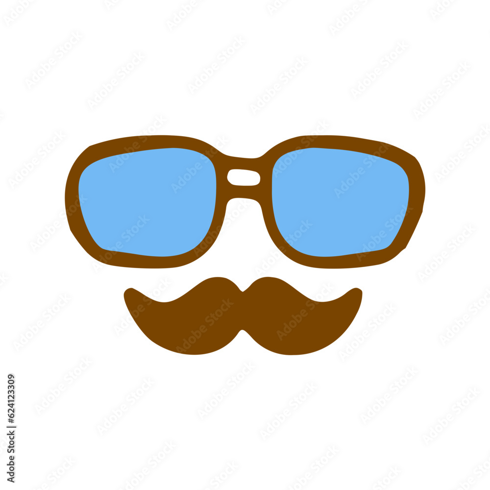 Cool face with glasses and mustache doodle icon