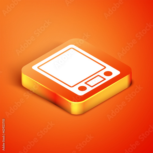 Isometric Electronic scales icon isolated on orange background. Weight measure equipment. Vector