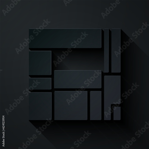 Paper cut House Edificio Mirador icon isolated on black background. Mirador social housing by MVRDV architects in Madrid, Spain. Paper art style. Vector