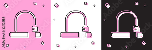 Set Bicycle lock U shaped industrial icon isolated on pink and white, black background. Vector