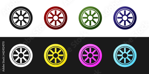Set Car wheel icon isolated on black and white background. Vector