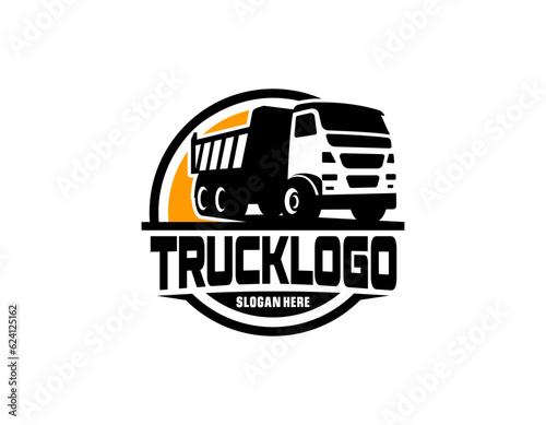 Dump truck company logo template. Ready made logo template set vector isolated