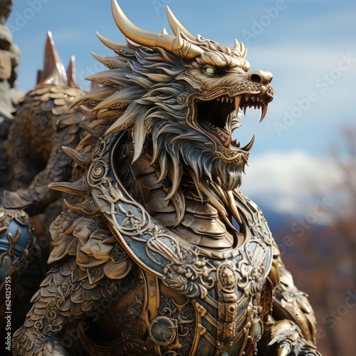 A close up of a statue of a dragon. Generative AI.