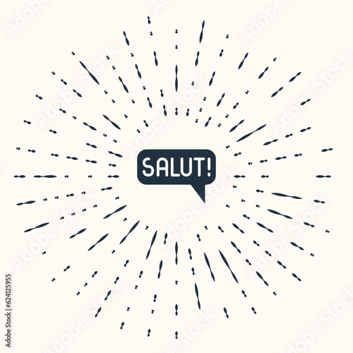 Grey Salut in different languages icon isolated on beige background. Speech bubbles. Abstract circle random dots. Vector
