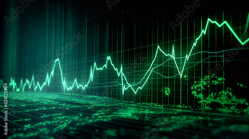 exponential graph, increasing bar graph upward to the right, green, cash increasing, profit, lots of money, business dashboard, (Generative AI)