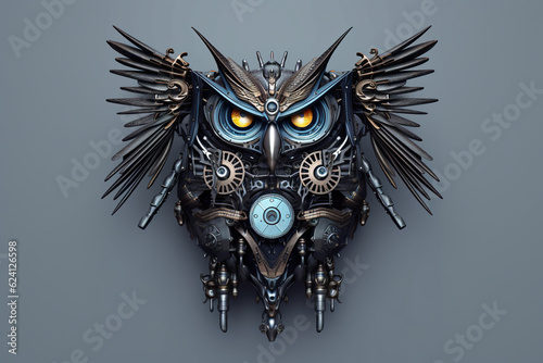 An owl made out of metal and gears. Generative AI.