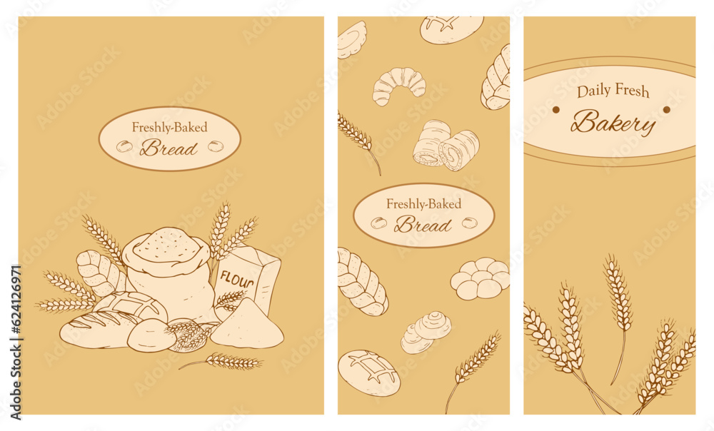 Set of bakery banners. Bakery background. Bread and pastry collection. Vector illustration.