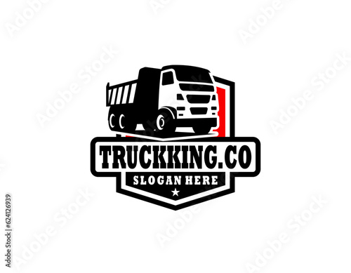Dump truck emblem triangle badge logo design. Best for trucking and freight related logo industry