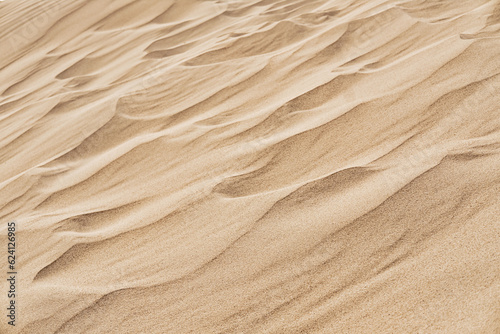 Natural sand texture. Yellow sand on the beach. Wavy sand background for summer designs.